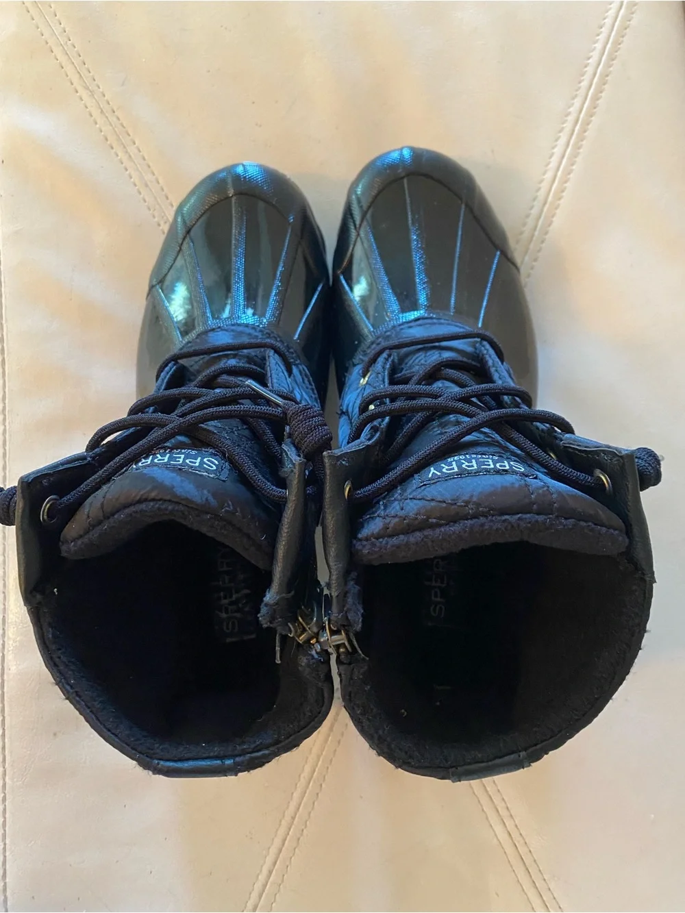 Sperry Syren Duck Boots Black Quilted Lace-Up Rain Ankle Boots Size 8.5